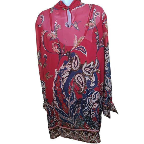 Soft Surroundings Womens L Paisley Tunic Dress Cami Red Blue Sheer Boho Peasant - Picture 5 of 13